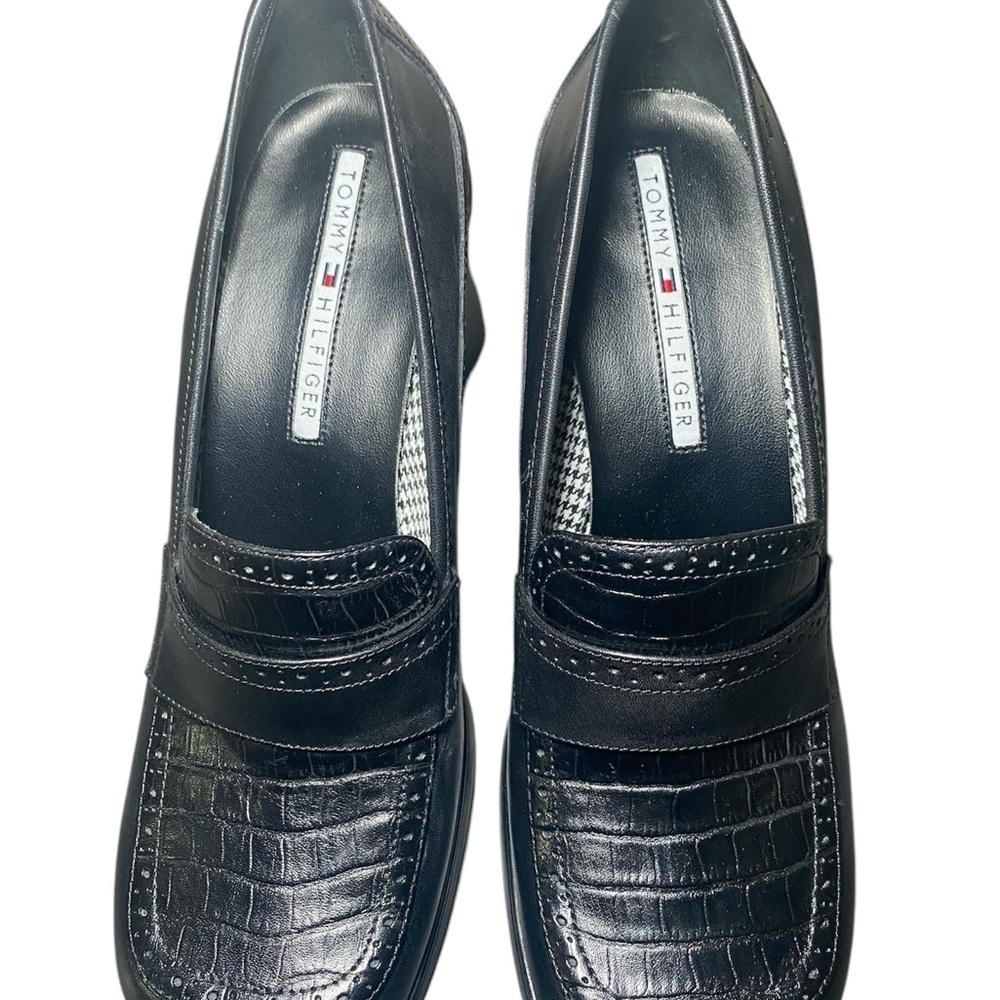 NWT Vintage Tommy Hilfiger Black Leather Chunky Heel Womens Platform Shoes 9.5 - Picture 4 of 9